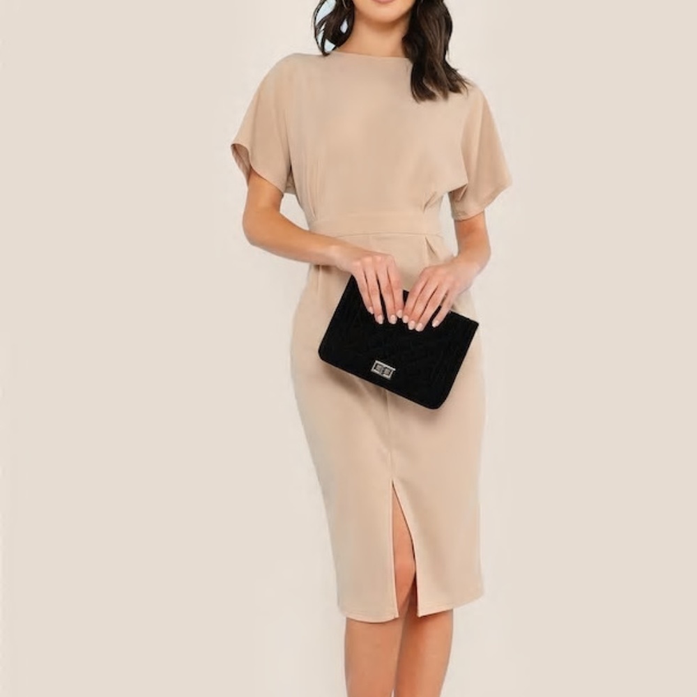 BATWING SLEEVE SPLIT FRONT DRESS